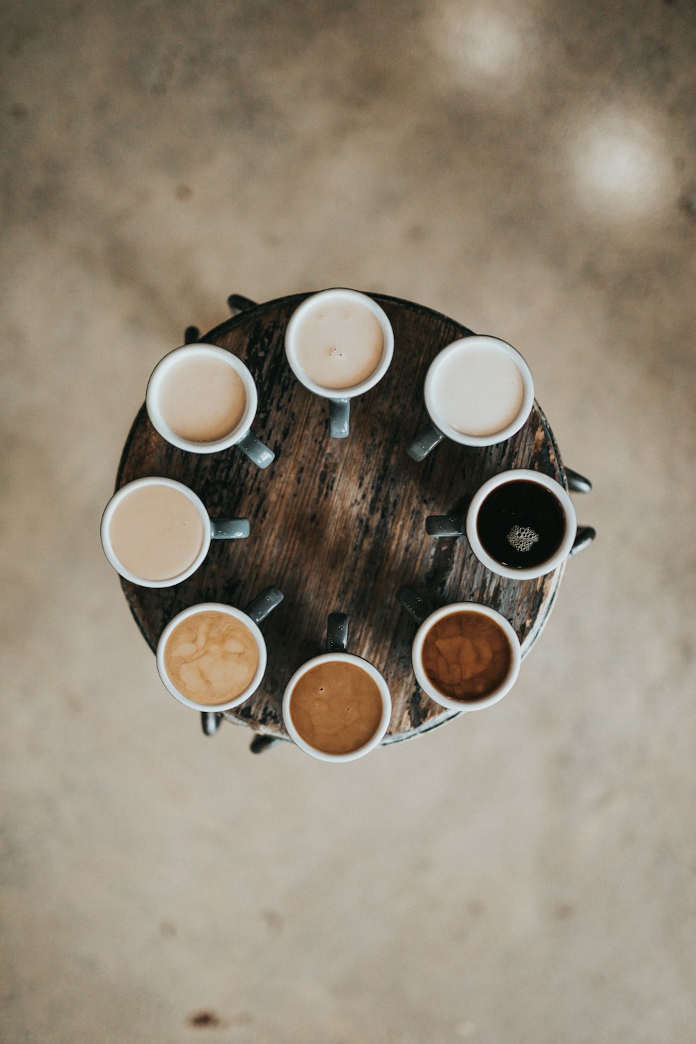 Cups of coffee gathered on a table